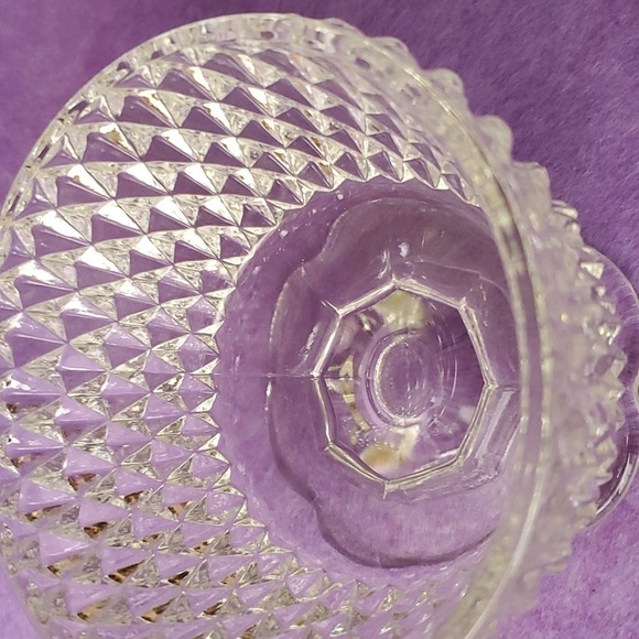 Vintage India Glass Diamond Point Clear Glass Sherbert Bowl w/ Scalloped Foot - Picture 4 of 5